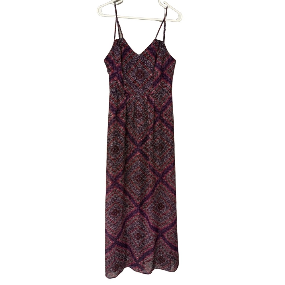 Bisou Bisou Womens Size 8 Geometric Print Maxi Dress V-Neck Boho Flowy